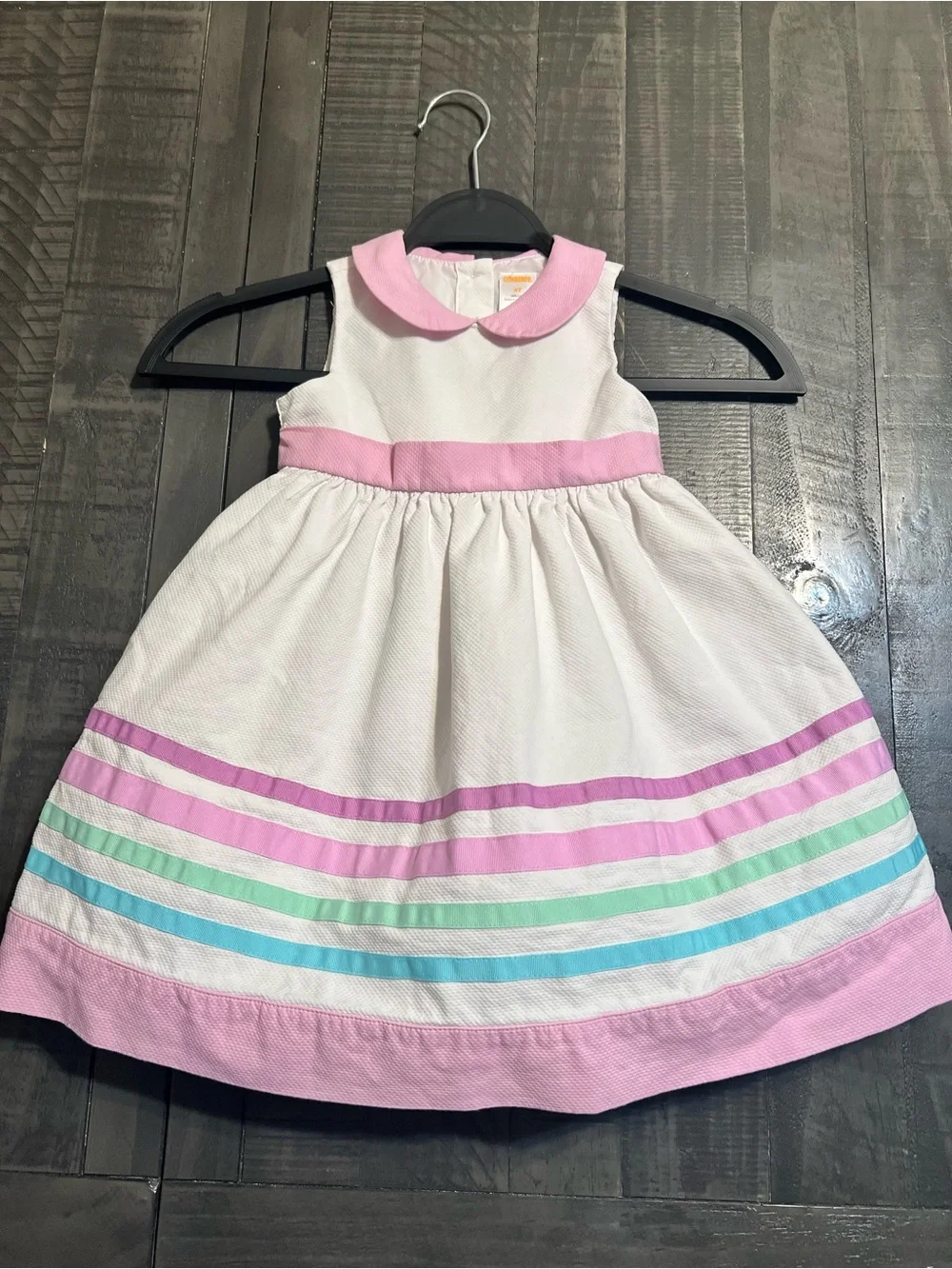 Gymboree White Dress with Pink Collar and Pastel Stripe Trim